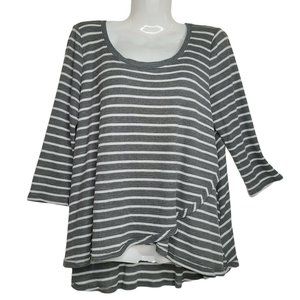 Hollister Womens Waffle Knit Wrap Top Sz MED Gray White Stripes Pullover Shirt